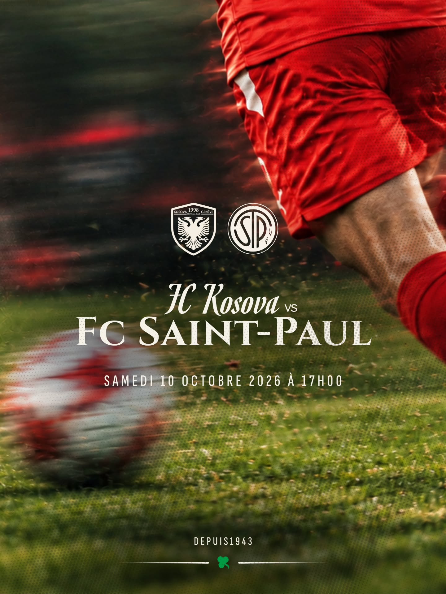 Affiche du déplacement du FC Saint-Paul chez le FC Kosova, samedi 10 octobre 2026 à 17 h
