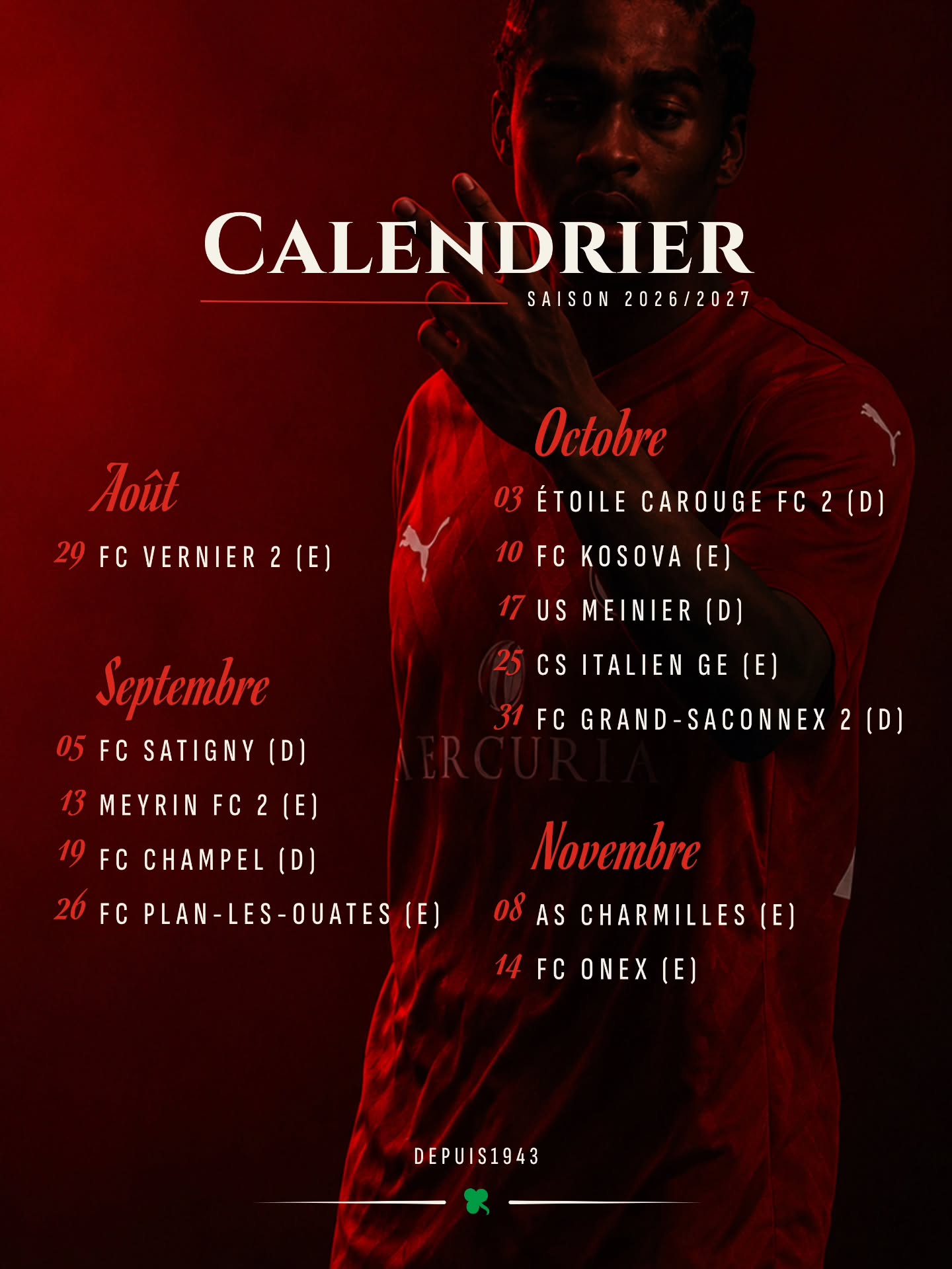 Calendrier des matchs du FC Saint-Paul d’août à novembre pour la saison 2026–2027