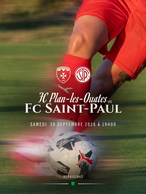 Affiche du déplacement du FC Saint-Paul à Plan-les-Ouates le 26 septembre 2026